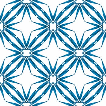 Tiled watercolor background. Blue marvelous boho chic summer design. Textile ready rare print, swimwear fabric, wallpaper, wrapping. Hand painted tiled watercolor border.
