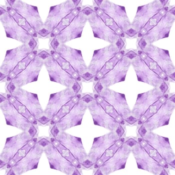 Watercolor ikat repeating tile border. Purple tempting boho chic summer design. Ikat repeating swimwear design. Textile ready stylish print, swimwear fabric, wallpaper, wrapping.