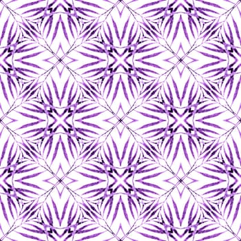 Textile ready splendid print, swimwear fabric, wallpaper, wrapping. Purple precious boho chic summer design. Summer exotic seamless border. Exotic seamless pattern.