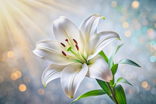 a bulbous plant with large trumpet shaped, typically fragrant, flowers on a tall, slender stem