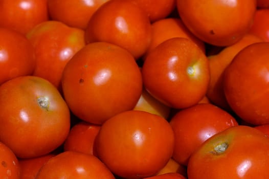 A bounty of ripe, red tomatoes fills the display with rich color and freshness. Their glossy skins and vibrant hues invite eager chefs and food lovers to create delicious meals.