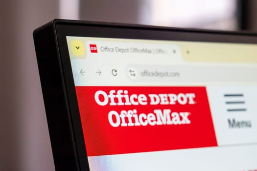 New York, USA - March 30, 2025: Office Depot and OfficeMax website homepage displayed on computer