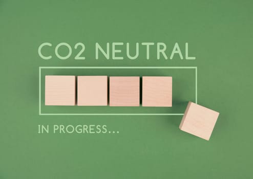 CO2 neutral in progress, loading bar for green energy, reduce carbon emission footprint, sustainable renewable electricity , environment protection, eco lifestyle