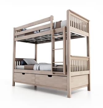 Bunk bed isolated on white background. 3D illustration.