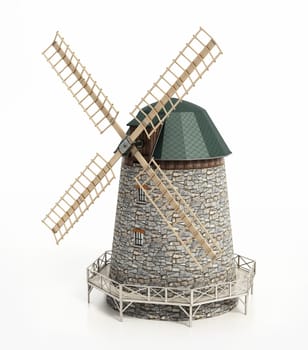 Windmill isolated on white background. 3D illustration.