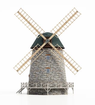 Windmill isolated on white background. 3D illustration.