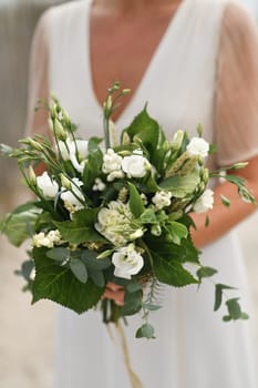 Bridal bouquet with lisianthus and eucalyptus