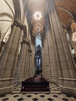 São Paulo, São Paulo, Brazil, February 1, 2025, interior of the Sé Cathedral, pilasters of the side nave, with arches in the background.