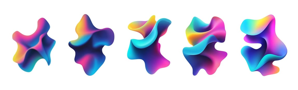 Flowing shapes create a dynamic arrangement filled with vibrant colors, merging elements of art and design. The visual features smooth curves and blends that evoke a sense of movement and energy.