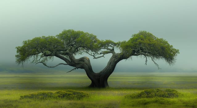 A tree having an abstract shape in a natural landscape. Selective focus.