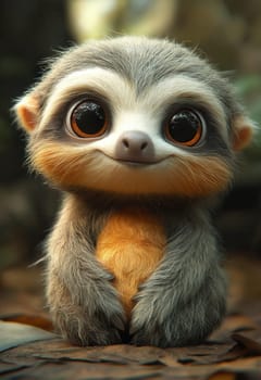 A charming cartoon sloth on a blurred background. Selective focus.