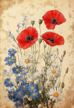 Greeting card with summer wildflowers. Selective focus.