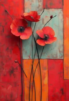 Delicate poppy flowers on a textured background. Selective focus.