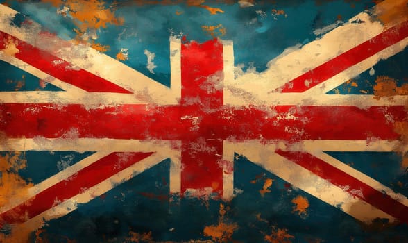 Union Jack flag with a vintage artistic touch. Selective focus.