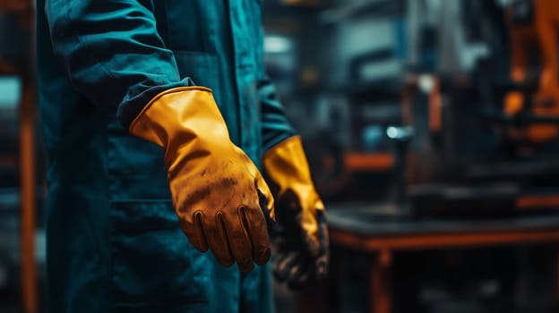 Worker in protective gloves symbolizing labor on International Workers' Day.