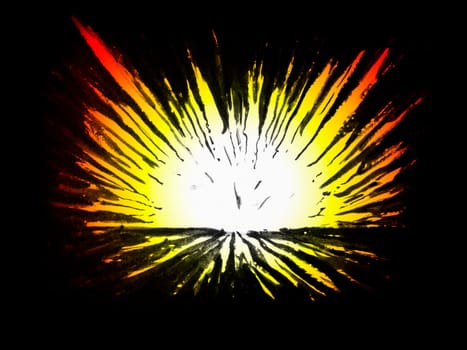 Drawn background image made up of brushstrokes spreading outwards from white to yellow and red to a black background.