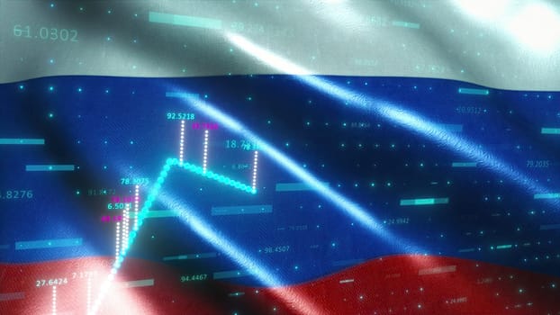 stock market chart with RUSSIAN flag. Computer generated 3d render