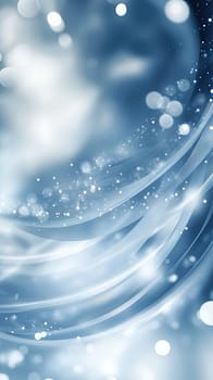 Light blue curves flow diagonally. Shiny particles surround the curves and scatter throughout. Bokeh highlights add depth to the abstract composition.