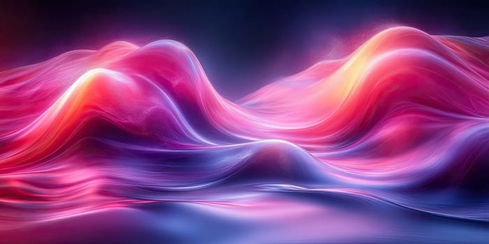 A visually stimulating rendering presents flowing energy waves in vibrant pink, purple, and orange hues. The artwork showcases a dynamic, abstract landscape effect.