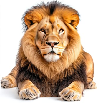 A large lion with a vibrant mane rests comfortably in a well-lit indoor space. Its expressive eyes and powerful presence capture attention, showcasing its regal nature.