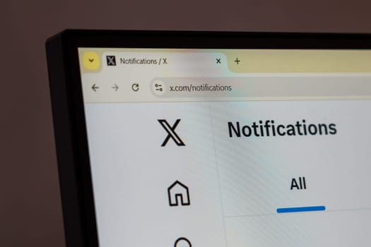 New York, USA - March 17, 2025: X social media notifications page open in browser on computer