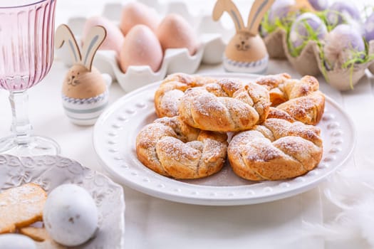 Easter wreath bread, traditional Easter holiday baking, sweet bun cakes