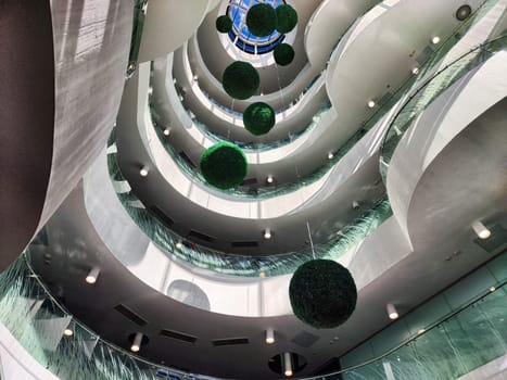 Unique interior architecture of Innopolis showcasing green elements and innovative design details in Tatarstan, Russia.