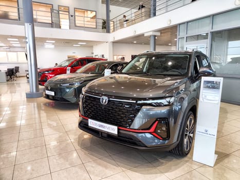 Krasnoyarsk, Russia - November 06, 2024: Beautiful Car in showroom of dealership Changan auto