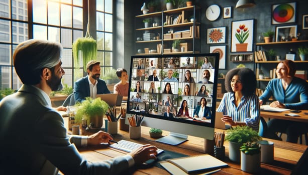 These images depict the lifelike ambiance of a professionally captured virtual meeting, with each participant surrounded by their personalized workspace enriched with natural light and colorful accents.