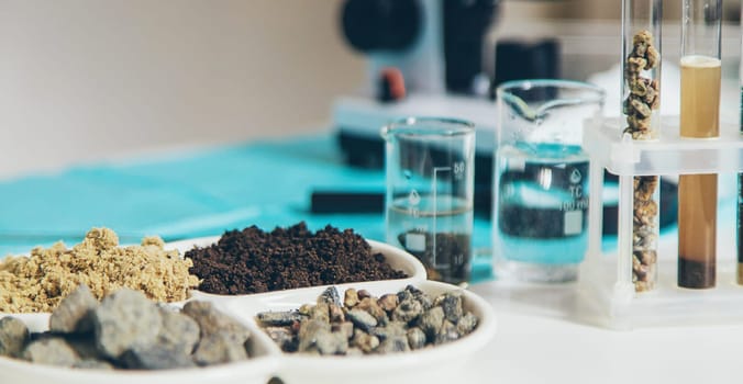 Soil testing in the laboratory. Selective focus. Nature.