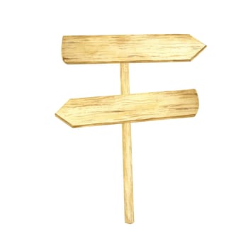 Double-arrow wooden sign watercolor clipart with natural wood grain texture. Suitable for outdoor-themed invitations, adventure maps, and decorative signage projects