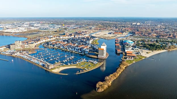 Aerial from the city  and harbor from Harderwijk in the Netherlands