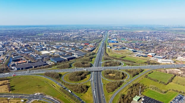 Aerial from junction Hoevelaken from highway A1 and A28 near Amersfoort in the Netherlands
