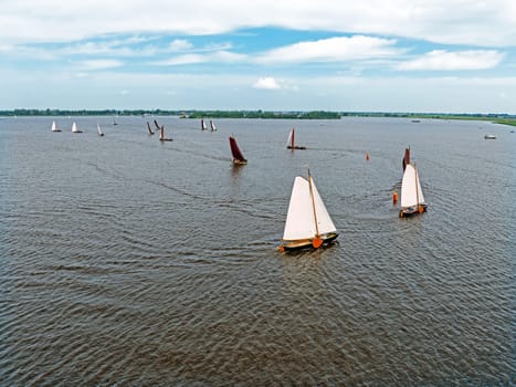 Aerial from the Fryske Praem sailing competition on the Heegermeer in the Netherlands