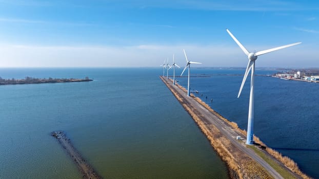 Aerial from windturbines at the IJsselmeer in the Netherlands