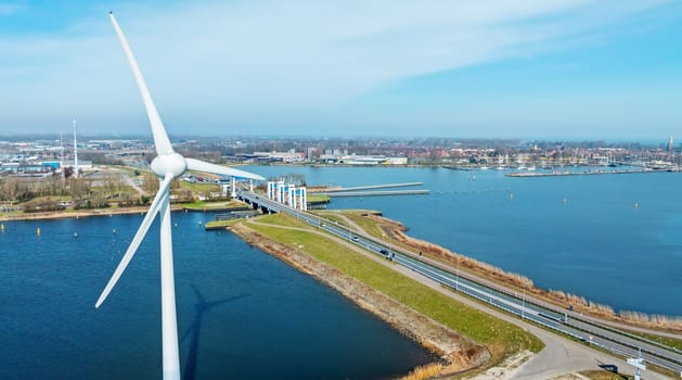 Aerial from windturbines at the IJsselmeer near Enkhuizen  in the Netherlands
