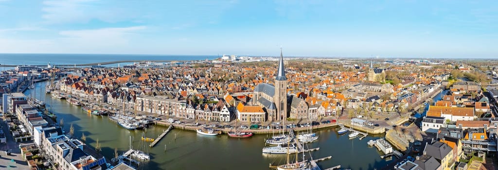Aerial panorama from the city Harlingen in Friesland the Netherlands