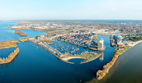 Aerial from the city  and harbor from Harderwijk in the Netherlands