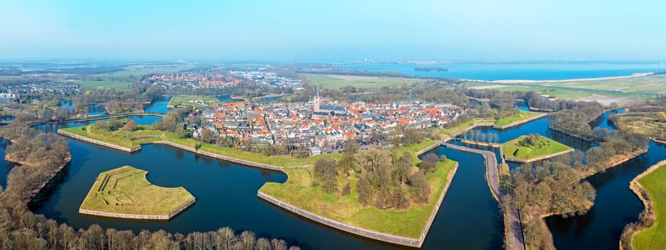 Aerial panorama from the historical city Naarden in the Netherlands