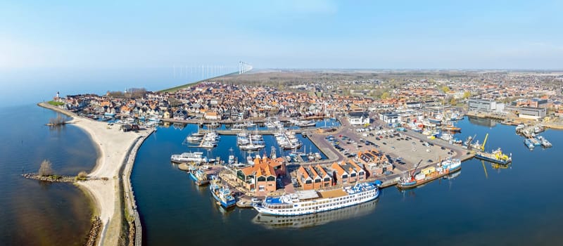 Aerial panorama from the historical town Urk at the IJsselmeer in the Netherlands
