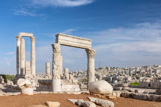 The Roman Temple of Hercules at the Amman Citadel. Archeological site in Amman. Jordan. 