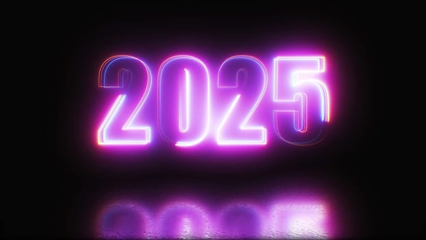 2025 Neon text. Computer generated 3d render