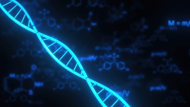DNA with Chemistry Formulas. Computer generated 3d render
