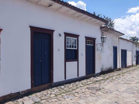 Paraty, Rio de Janeiro, Brazil, February 6, 2025, view of the facade of an old colonial house in the central square, historic city.