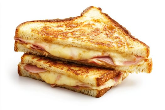 delicious croque monsieur sandwich featuring layers of ham and melted cheese, perfectly toasted to golden brown on isolated white background..
