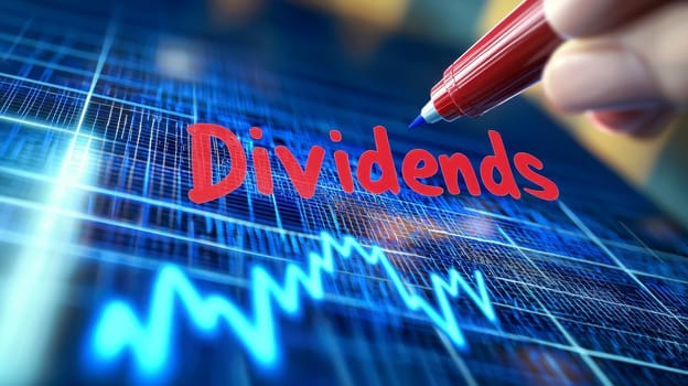 a hand writing the word Dividends. symbolizing financial growth and investment returns, modern business theme..