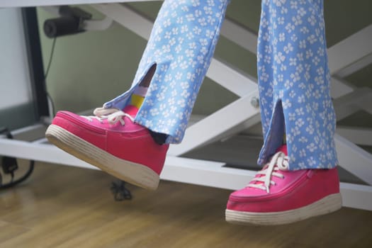 child with cerebral palsy leg brace and a special shoe ,