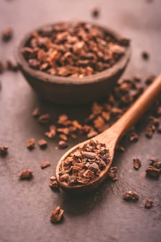 Organic cacao nibs in small bowl