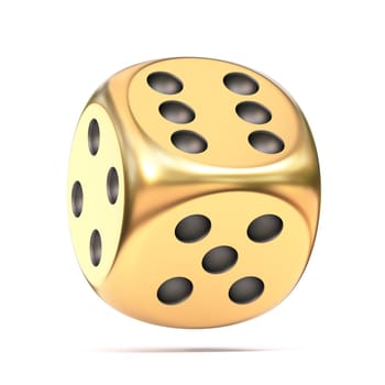 Golden dice 3D rendering illustration isolated on white background