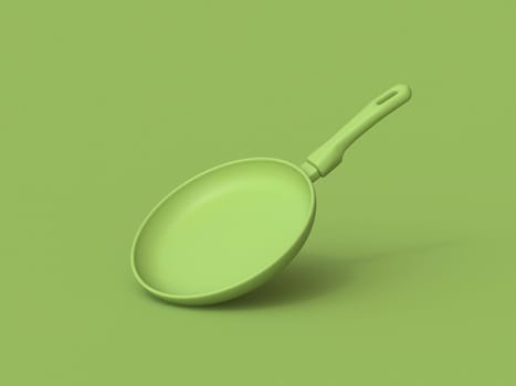 Green cooking pan 3D rendering illustration isolated on green background